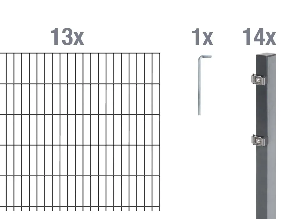 Doppelstabmattenzaun Komplettset, anthrazit, Höhe 100 cm, Länge 26 m