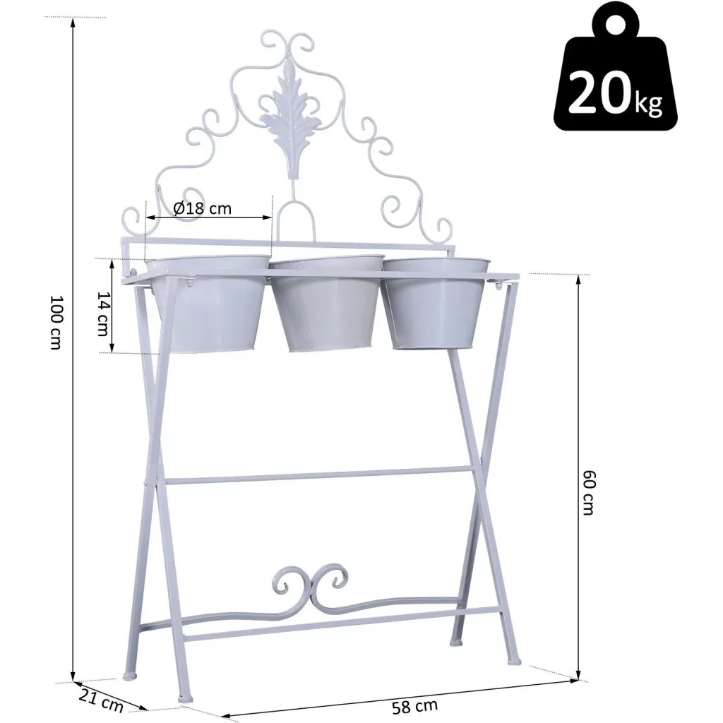 Pflanzregal Pflanzenständer Blumenregal Blumenständer mit 3 Kasten Metall Weiß 58 x 21 x 100 cm