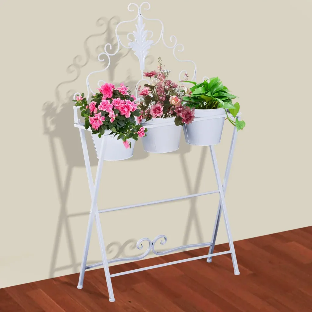 Pflanzregal Pflanzenständer Blumenregal Blumenständer mit 3 Kasten Metall Weiß 58 x 21 x 100 cm