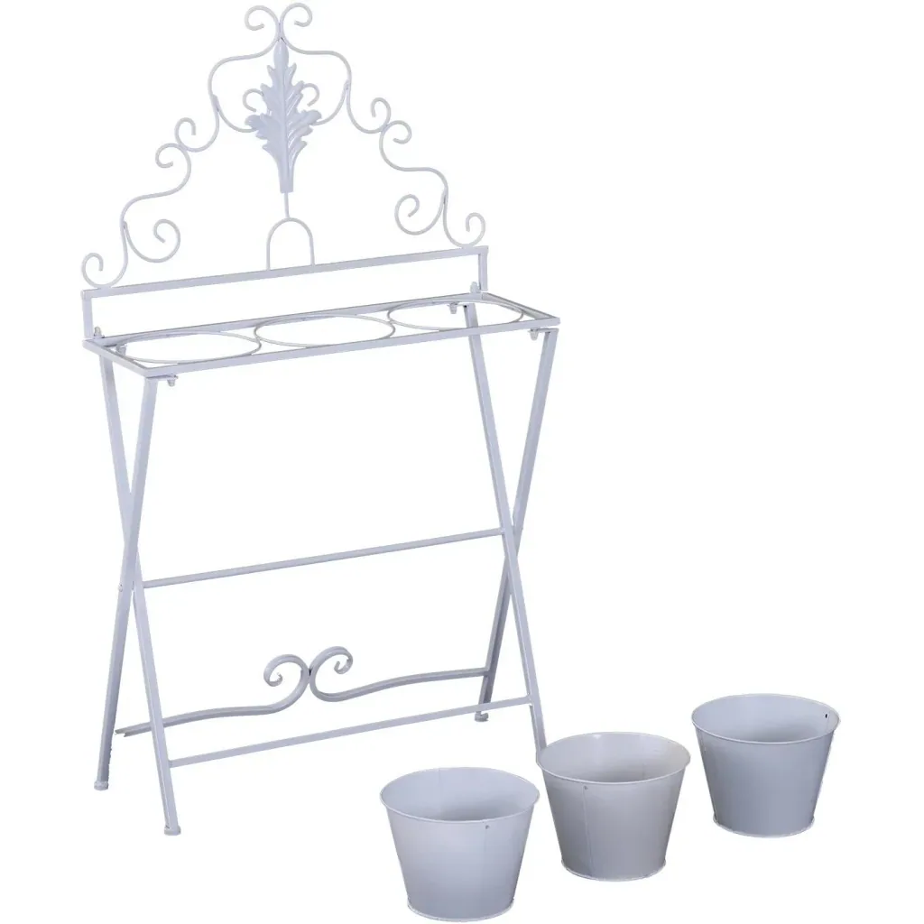 Pflanzregal Pflanzenständer Blumenregal Blumenständer mit 3 Kasten Metall Weiß 58 x 21 x 100 cm