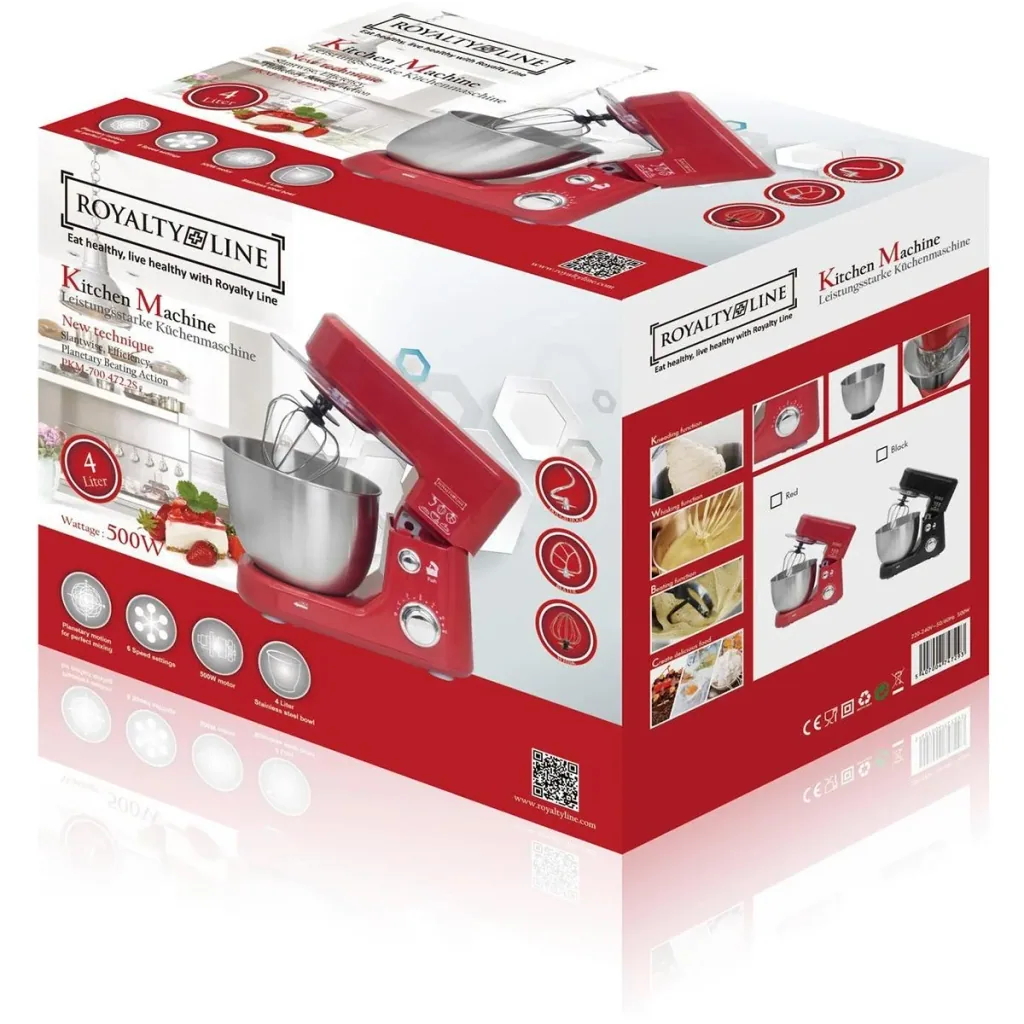 Küchenmaschine - 6 Geschwindigkeiten - Edelstahl - 4 Liter - 1000W - Rot