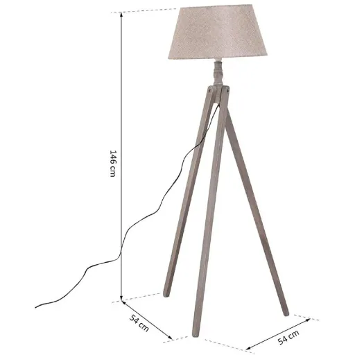 Stehlampe Stehleuchte Tripod Skandinavisch 40W Holz + Leinen beige 52 x 52 x 146 cm