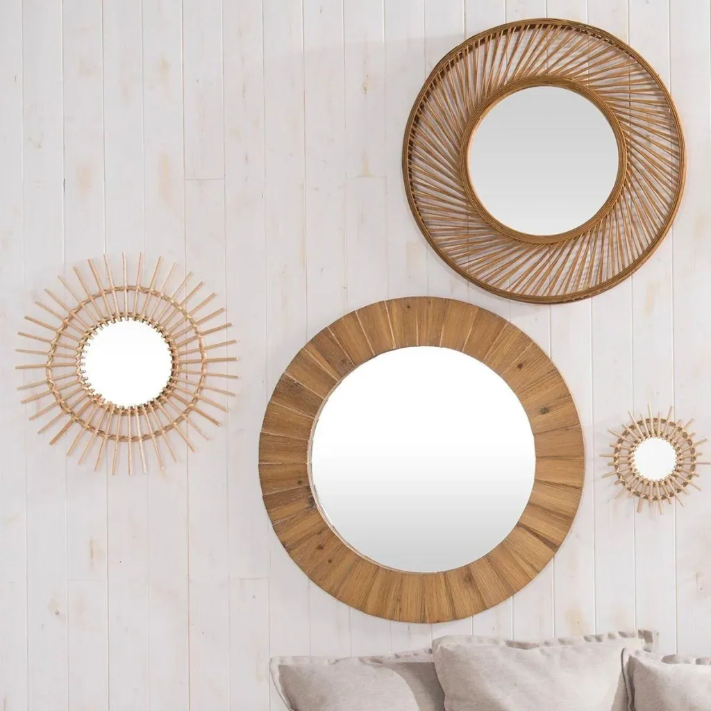 NL Spiegel Rund - 58 cm - Braun/Rotan