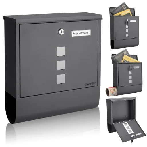 Briefkasten mit Zeitungshalter anthrazit 30,5x8,5x33,5cm