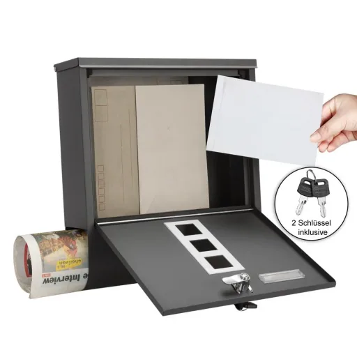 Briefkasten mit Zeitungshalter anthrazit 30,5x8,5x33,5cm