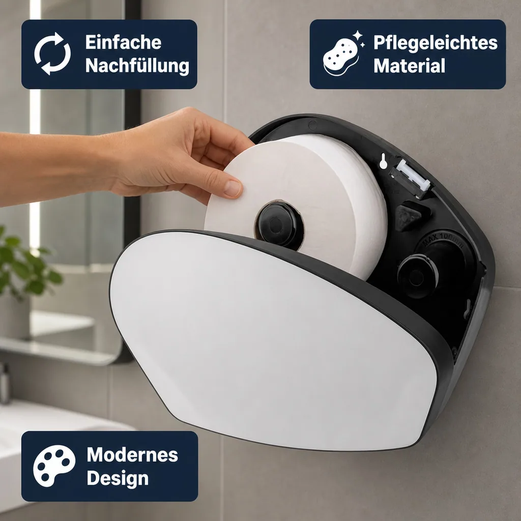 Toilettenpapierhalter, Klopapierhalter, Toilettenpapierspender - PQXJumbo, Großrollenspender mini, Restrolle Funktion, Edelstahl/Kunststoff