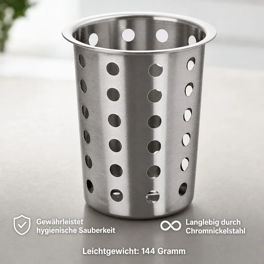 Besteckhalter, Besteckköcher - Chromnickelstahl, Ø:11,5 cm - Genügend Platz für eine Vielzahl von Besteckteilen