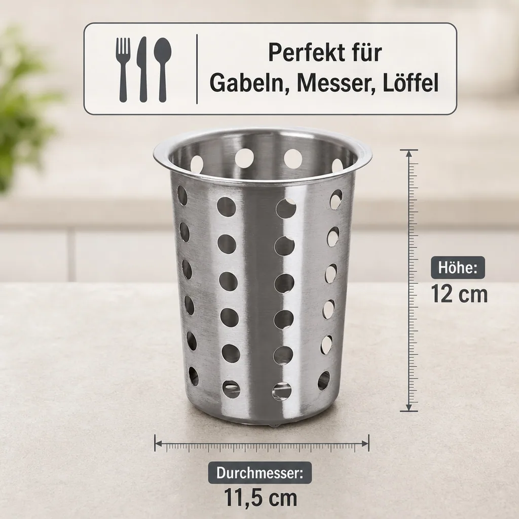 Besteckhalter, Besteckköcher - Chromnickelstahl, Ø:11,5 cm - Genügend Platz für eine Vielzahl von Besteckteilen