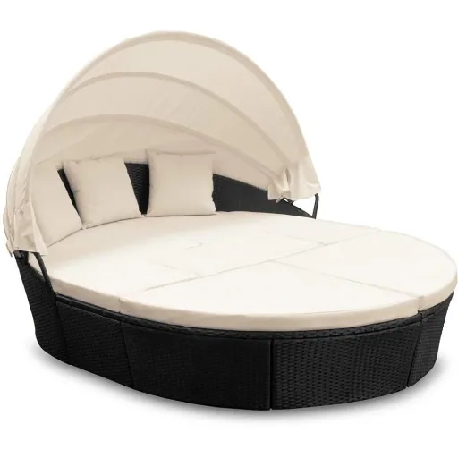 Polyrattan-Sonneninsel oval 226cm schwarz mit Sonnendach