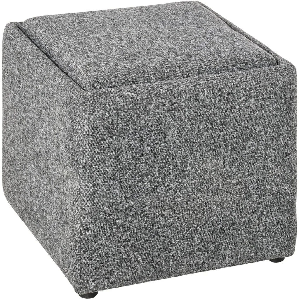 Sitzhocker mit Stauraum, Fußhocker, Polsterhocker, Aufbewahrungsbox, Deckel Abnehmbar, Leinen, Dunkelgrau, 42 x 42 x 41