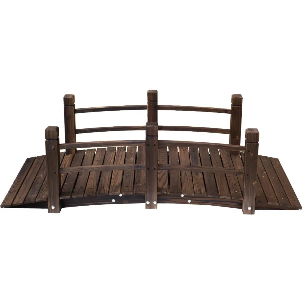 Gartenbrücke Holzbrücke Holzsteg Teichbrücke Zierbrücke mit Geländer bis 180 kg Tannenholz Dunkelbraun 152,5 x 67 x 48 c