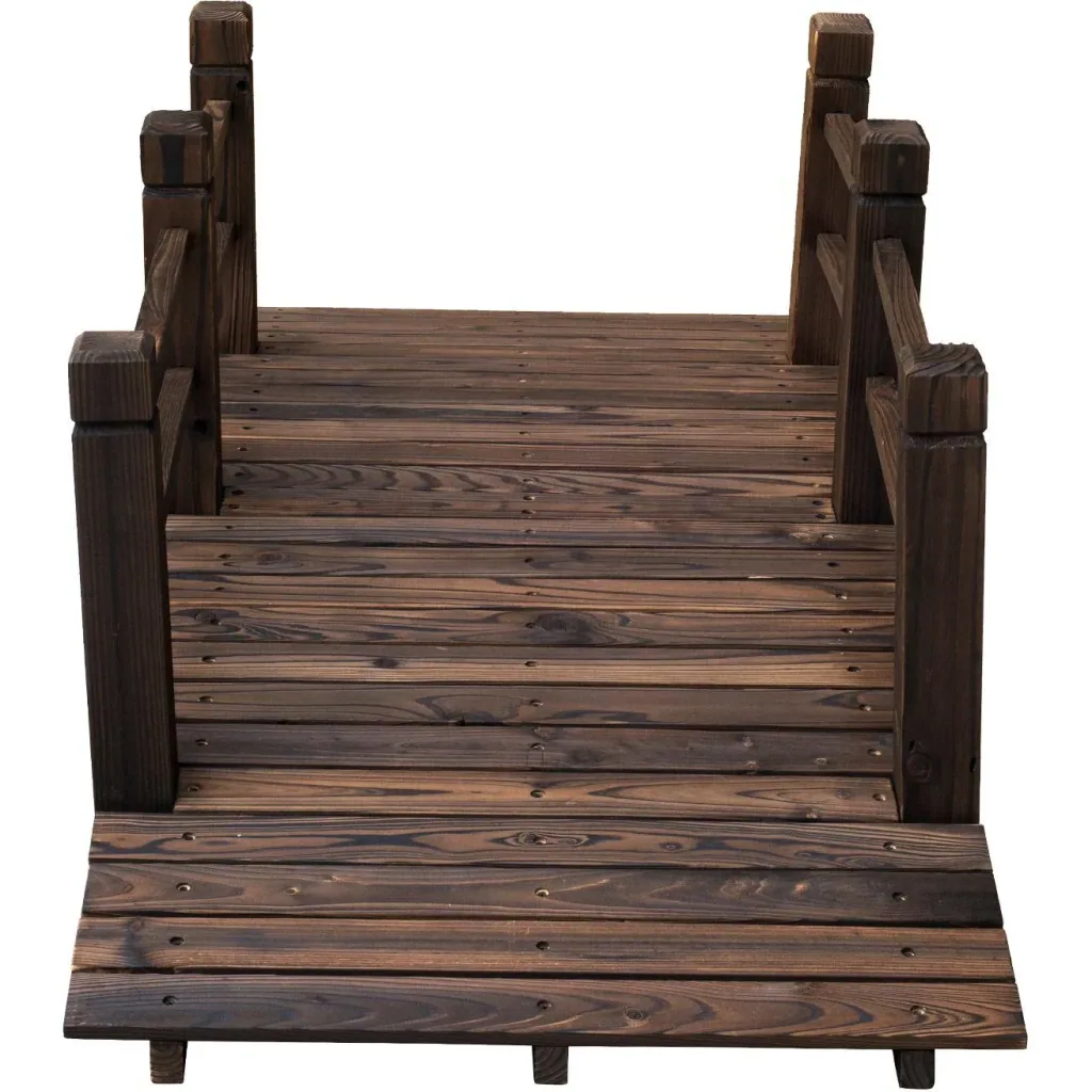 Gartenbrücke Holzbrücke Holzsteg Teichbrücke Zierbrücke mit Geländer bis 180 kg Tannenholz Dunkelbraun 152,5 x 67 x 48 c