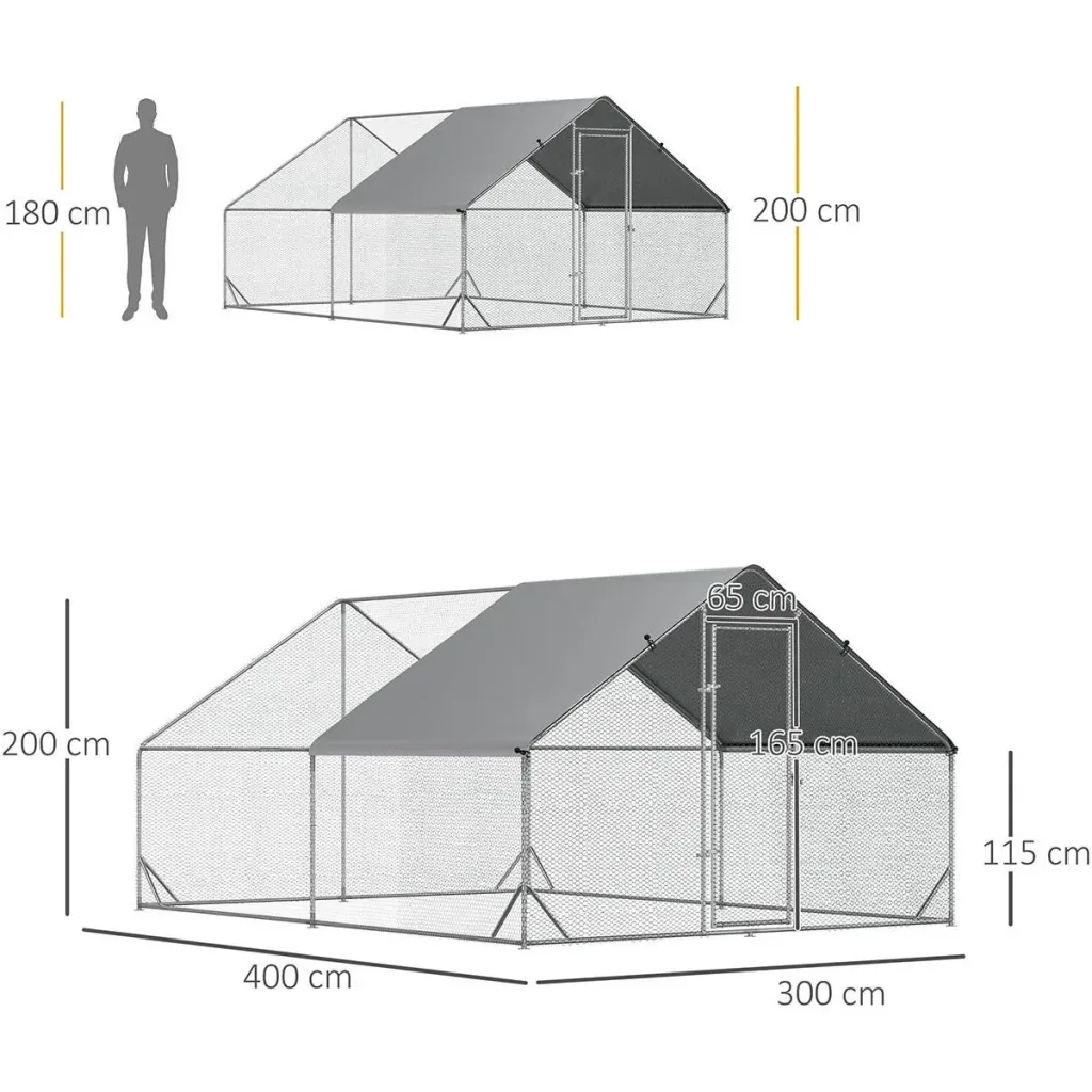 XXL-Hühnerauslauf - mit Schattenspender - Stahl verzinkt - 3 x 4 x 2 m