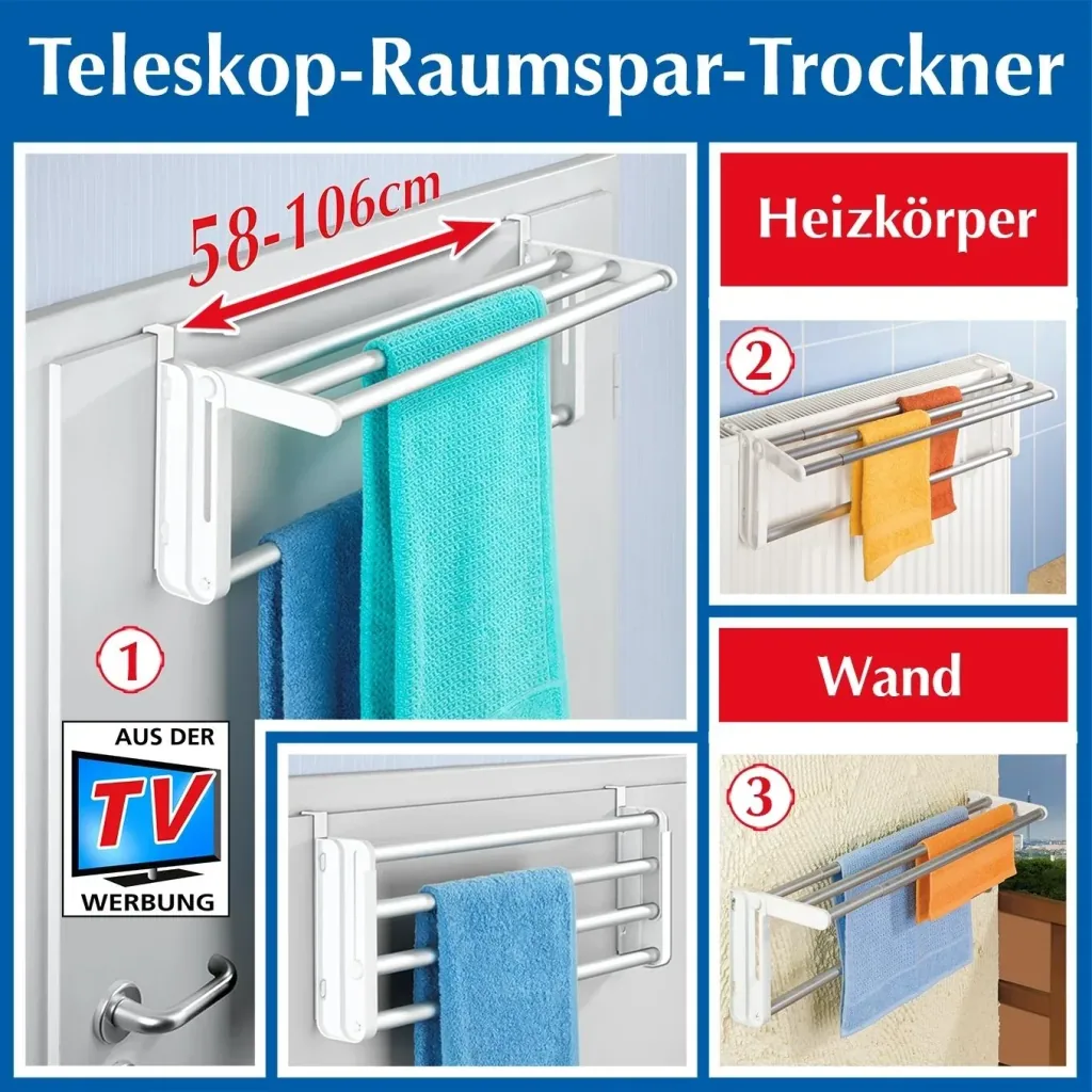 Raumspar-Trockner - Platzsparender, einhängbarer Teleskop Wäschetrockner