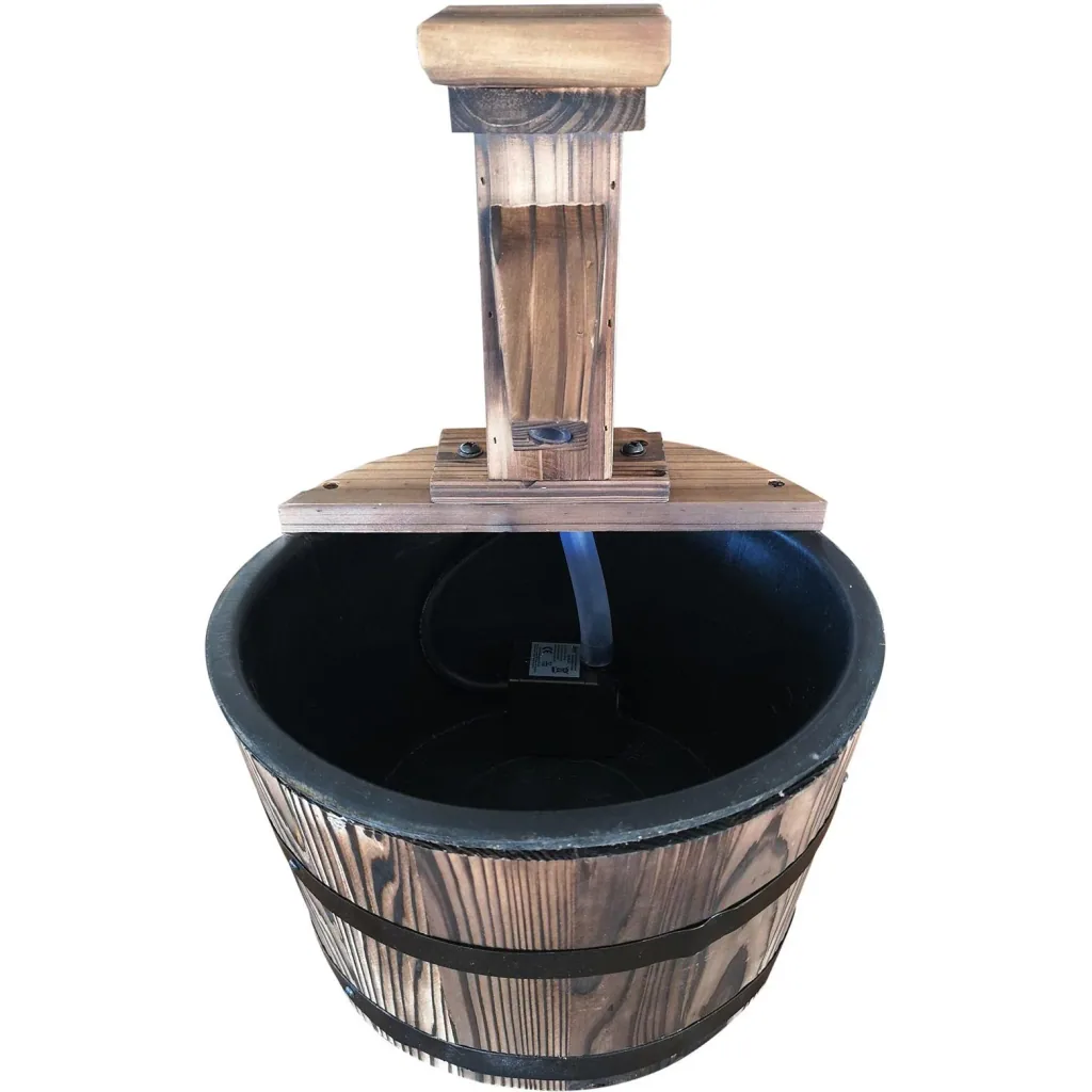 Gartenbrunnen Zierbrunnen Springbrunnen Fassbrunnen Wasserfall Holzfass Dunkelbraun ?27 x 37 cm
