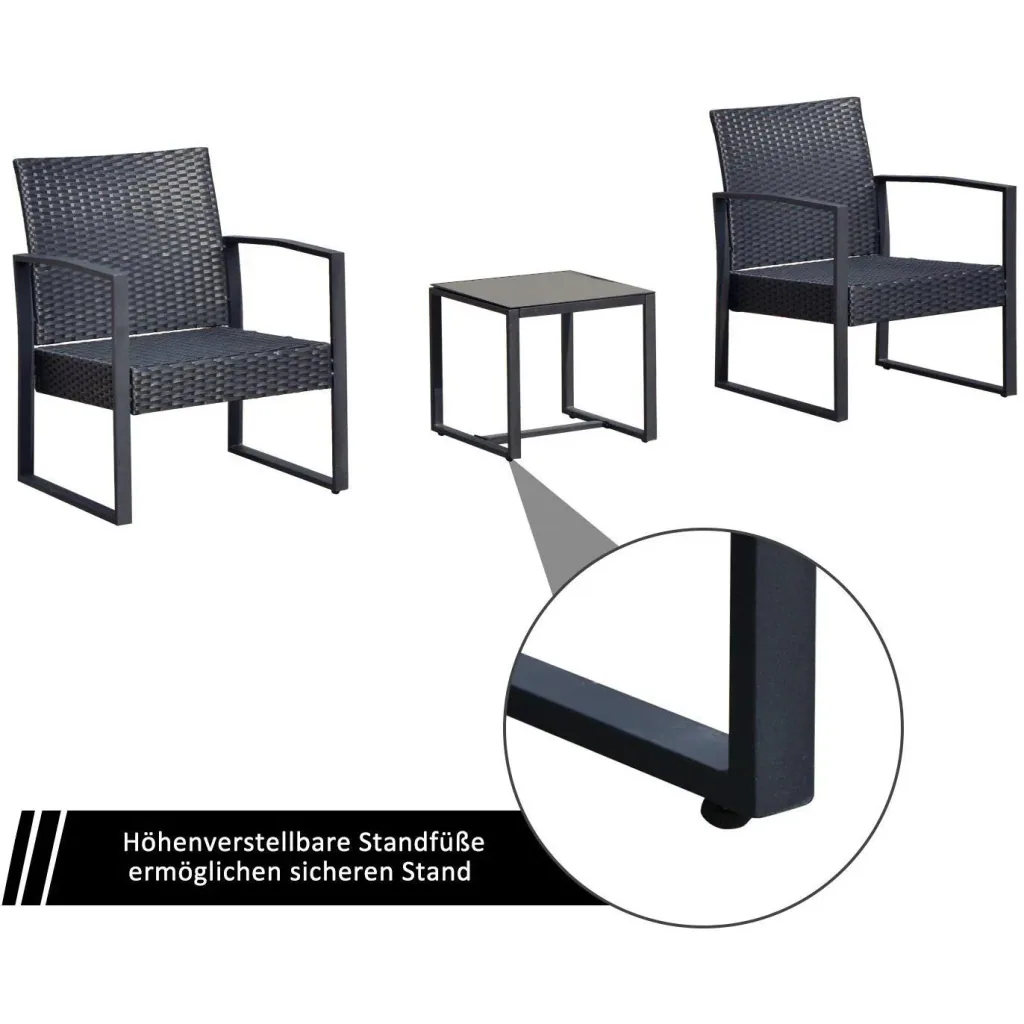 Sitzgruppe Polyrattan Gartenset 5 tlg, mit Kissen Schwarz
