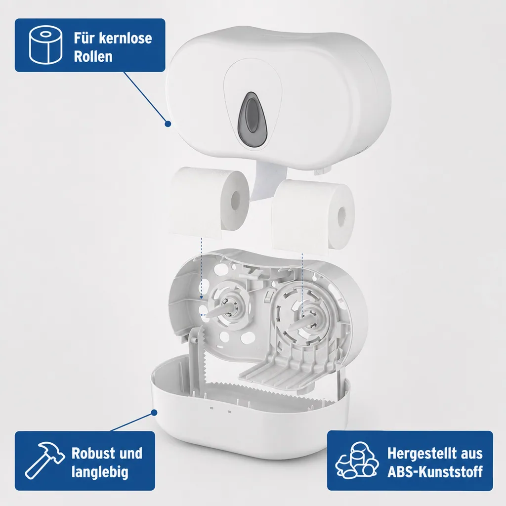 Toilettenpapierhalter, Klopapierhalter, Toilettenpapierspender - PQTMCDuo, für 2 Rollen, Kunststoff