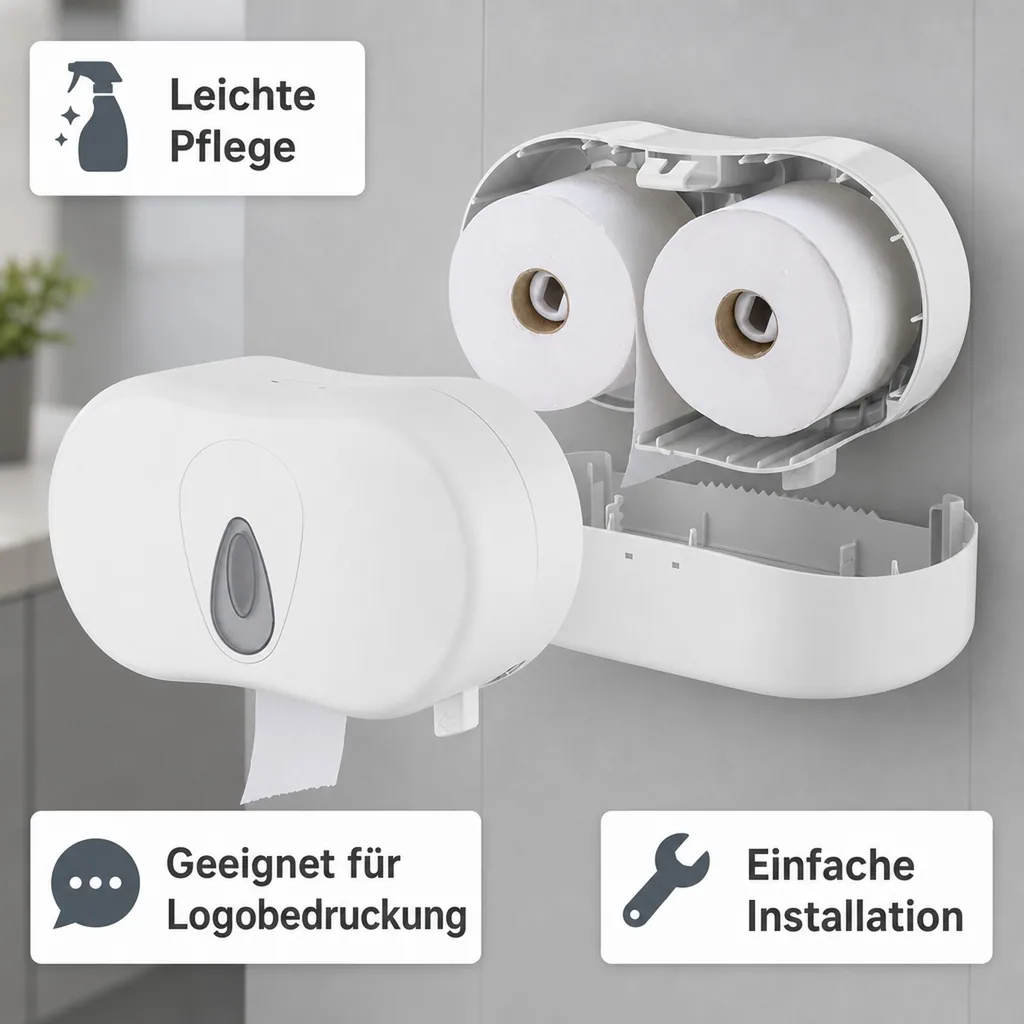 Toilettenpapierhalter, Klopapierhalter, Toilettenpapierspender - PQTMDuo, für 2 Rollen, Kunststoff