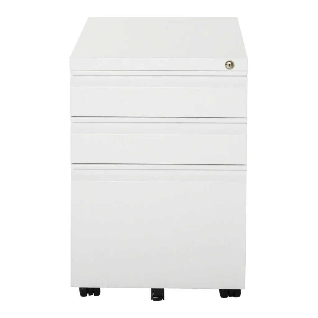 Rollcontainer mit 3 Schubladen Aktenschrank Büroschrank mit Rädern Bürocontainer mit konkavem Griff für Home-Office Stah