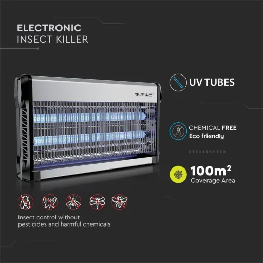 VT-3230 Insektenlampe - 2"15W - 100m Reichweite - UV-Licht - Grau
