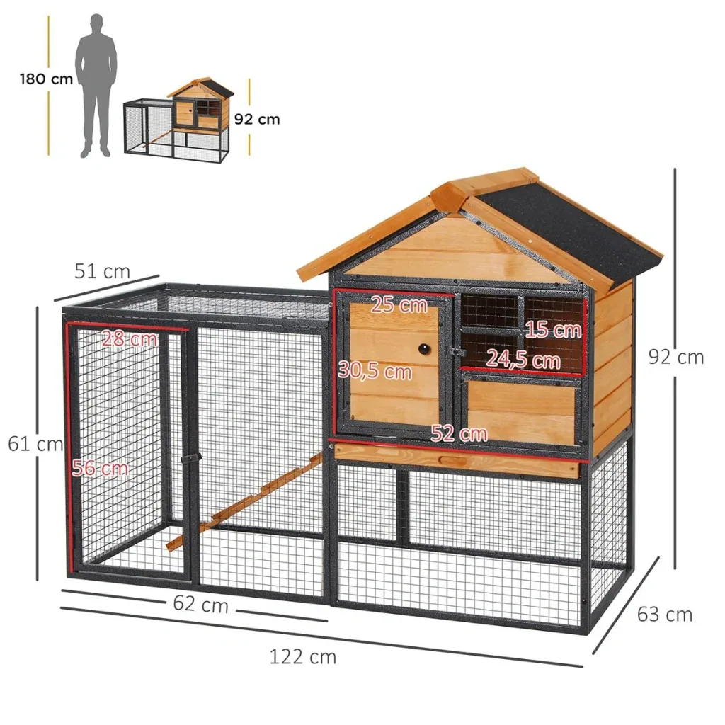 Kaninchenstall erhöhtes Haustier Haus mit Abschließbare Tür Outdoor Holz-Metall Hellgelb 122 x 63 x 92 cm
