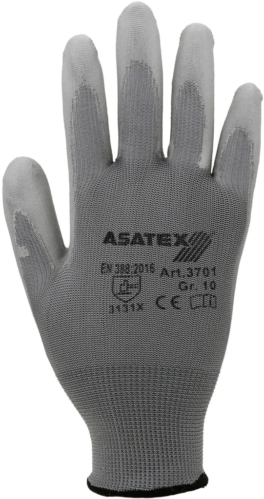 Feinstrickhandschuhe mit PU Beschichtung, grau, Größe 10, 5 Paar