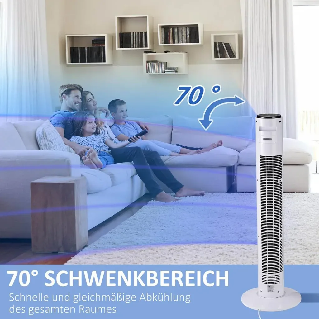 Turmventilator 70° oszillierender Standventilator 96 cm Säulenventilator 45 W 3 Modi ABS-Kunststoff Weiß+Schwarz