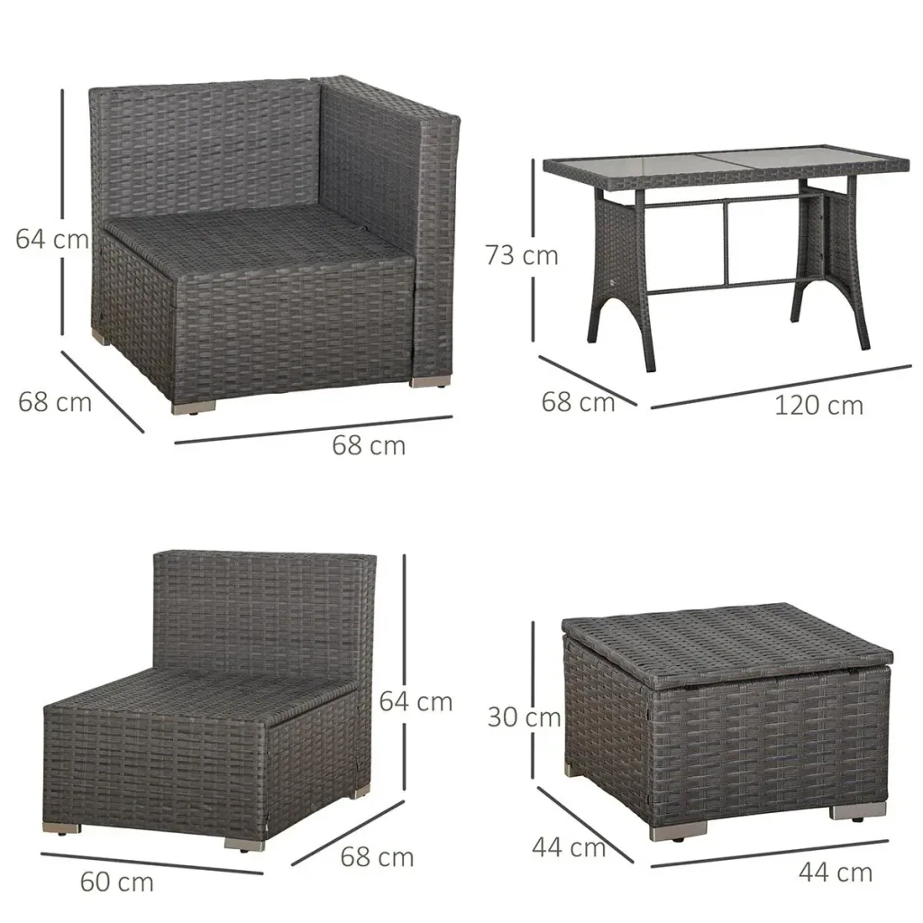 Polyrattan Sitzgarnitur 10 tlg. Sitzgruppe Gartenset Sofagarnitur Gartenmöbel Set Lounge Stahl Luxus Dunkelgrau