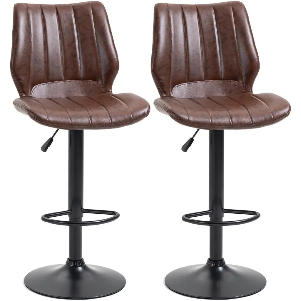 Barhocker 2er Set - mit Fußstütze und Rückenlehne - Braun - 45,5 x 52,5 x 97-117 cm