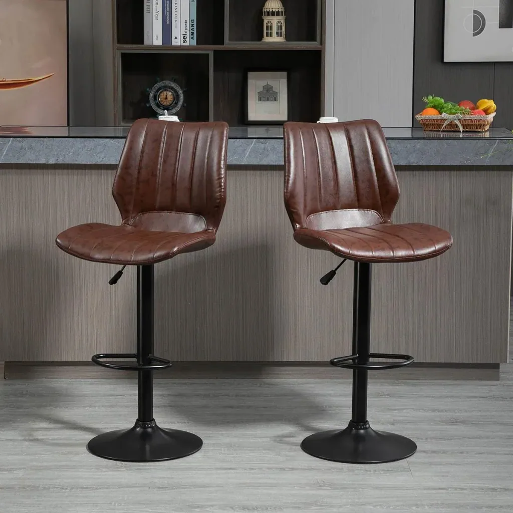 Barhocker 2er Set - mit Fußstütze und Rückenlehne - Braun - 45,5 x 52,5 x 97-117 cm