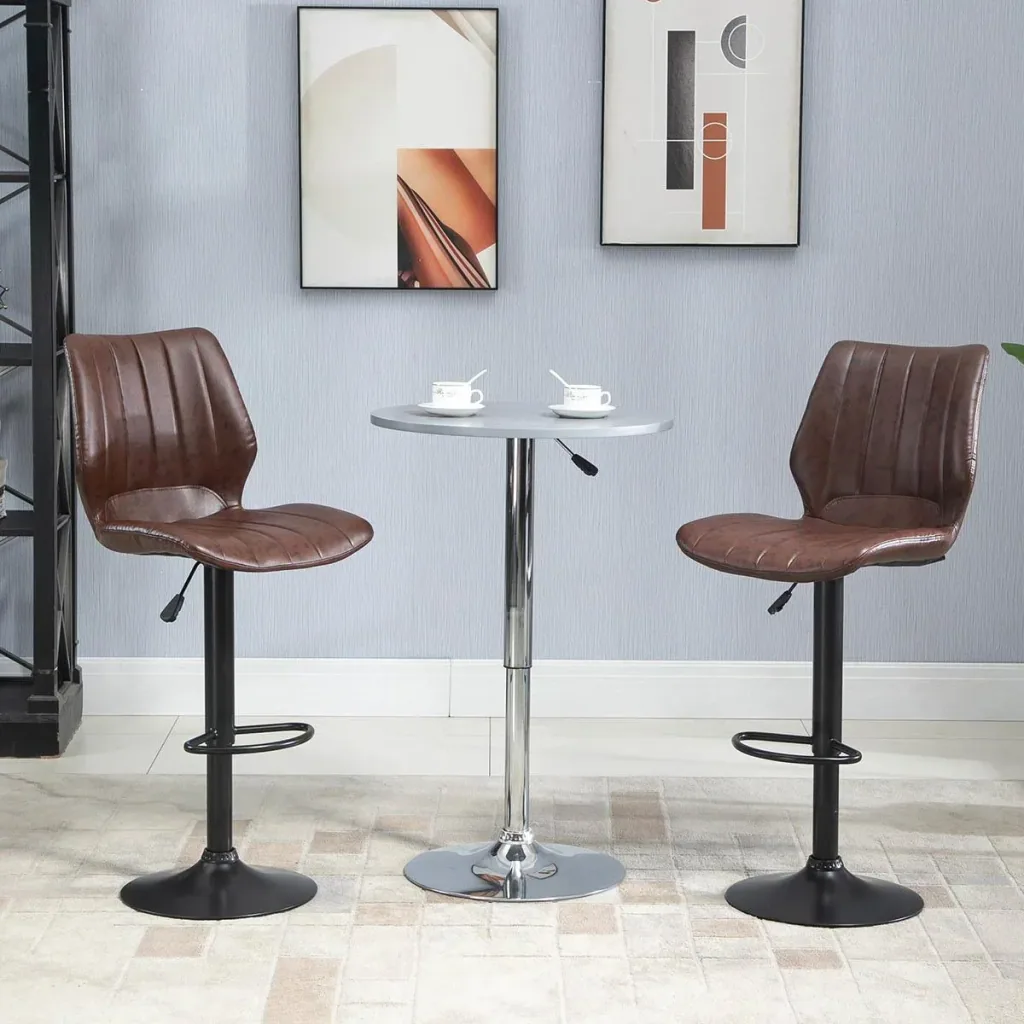 Barhocker 2er Set - mit Fußstütze und Rückenlehne - Braun - 45,5 x 52,5 x 97-117 cm