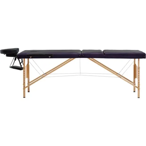 Klappbarer Massagetisch 3 Zonen Holz schwarz und lila