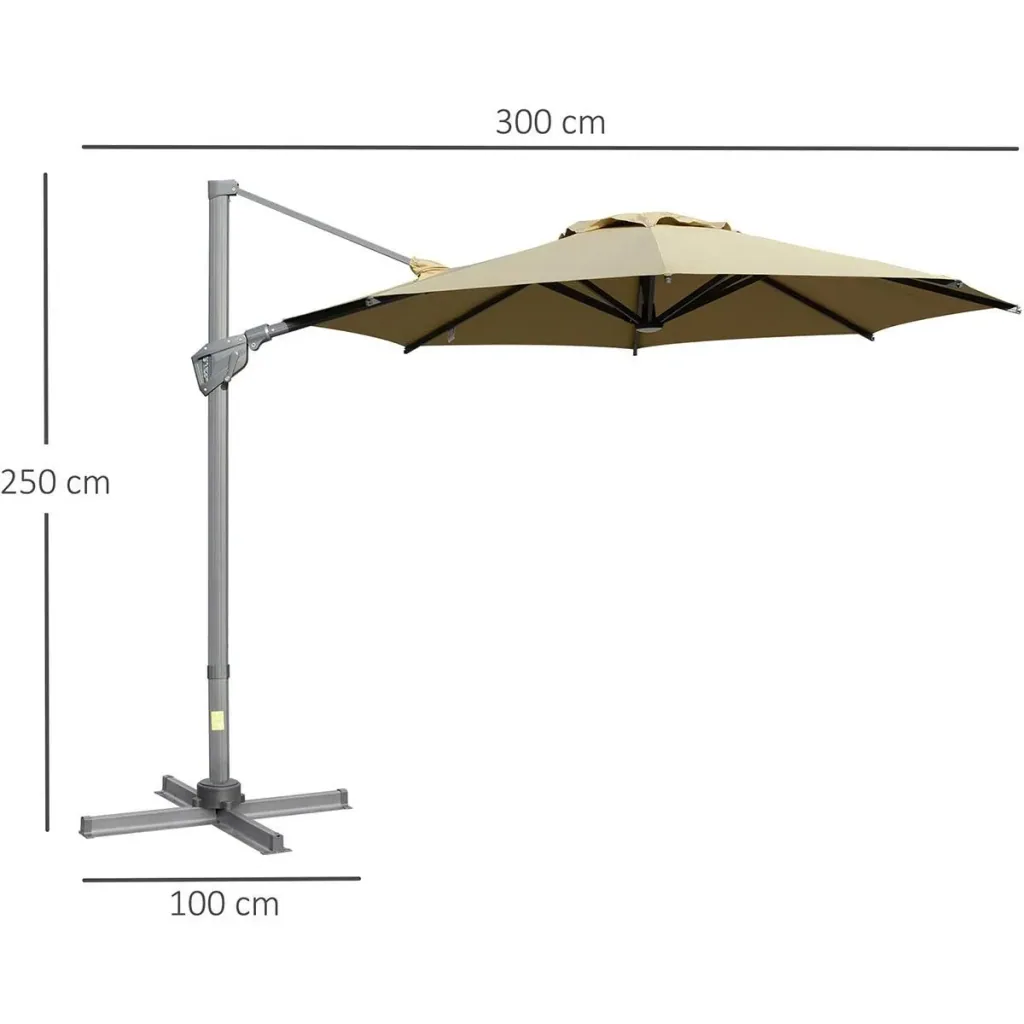 Freischwingender Regenschirm mit 360°-Drehung, mit gekreuzten Füßen, Khaki