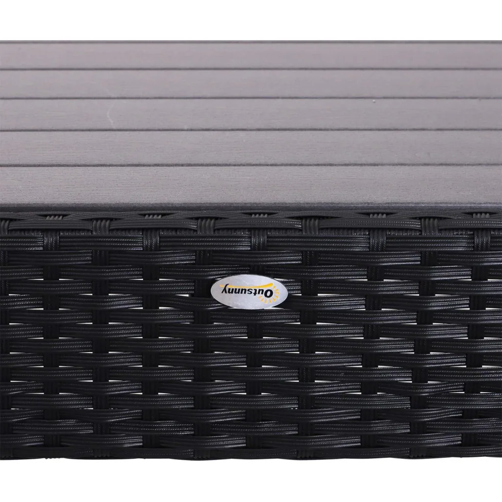 5-teilige Essgruppe Sitzgruppe Esstisch Bistrotisch Bartisch Gartentisch Metall + Polyrattan Schwarz mit 1 Tisch + 4 Hoc