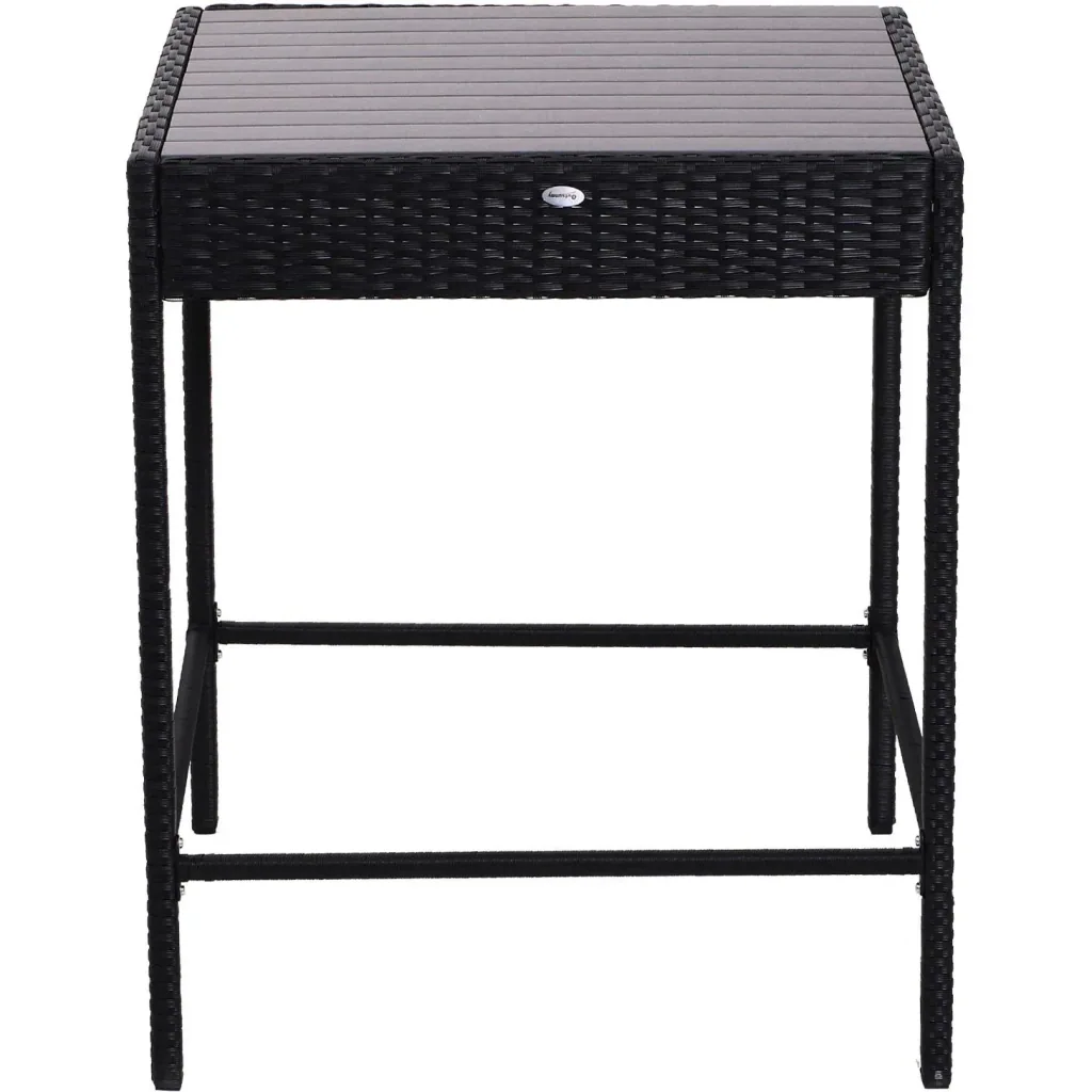 5-teilige Essgruppe Sitzgruppe Esstisch Bistrotisch Bartisch Gartentisch Metall + Polyrattan Schwarz mit 1 Tisch + 4 Hoc