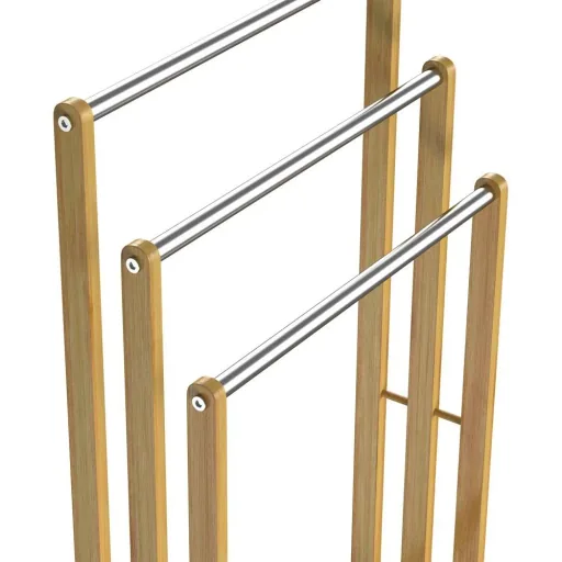 Handtuchhalter - stehend - 3 Stangen - Bambus - Edelstahl, 46x24x84cm, braun