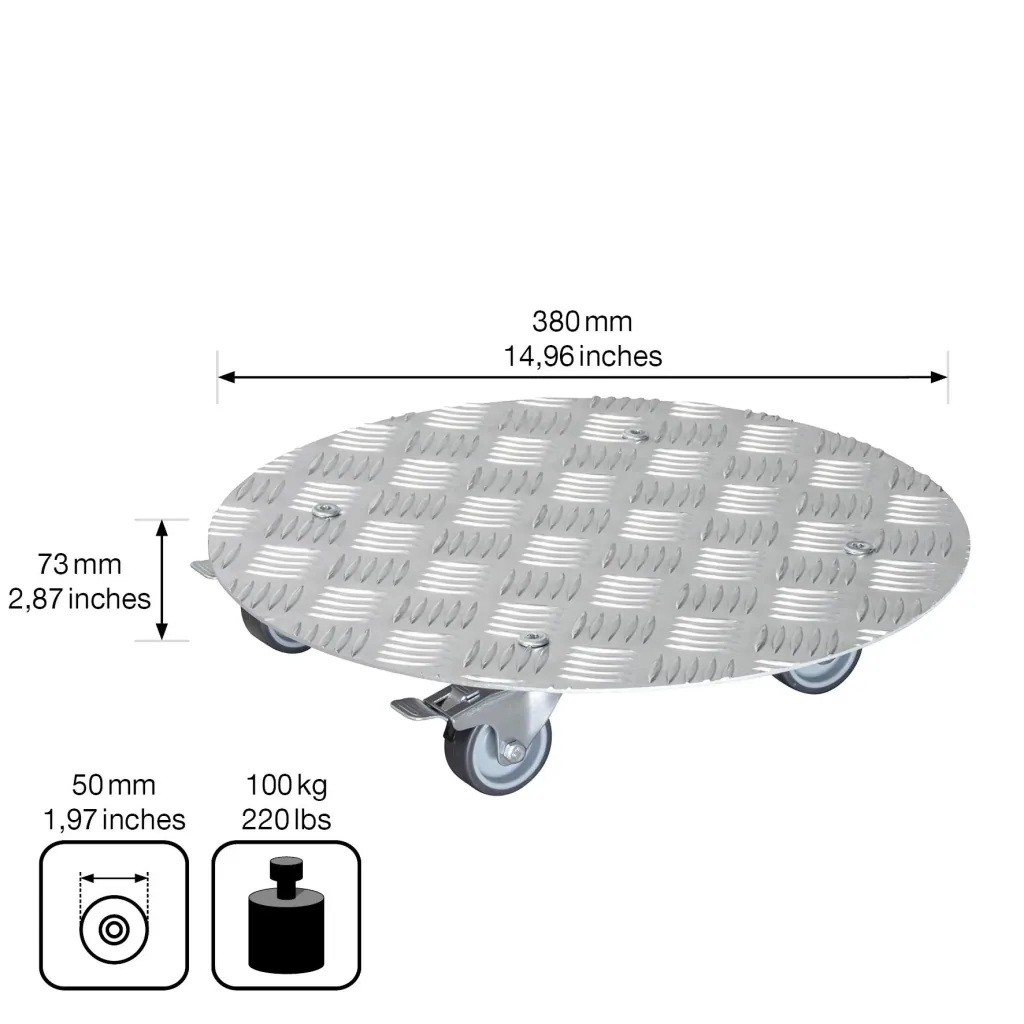 Multi Roller MR 7002, Ø 38 x 7,5 cm, softe Rollen Ø 50 mm, Gleitlager, 2 Bremsen, Alu Riffelblech, Tragkraft 150 kg