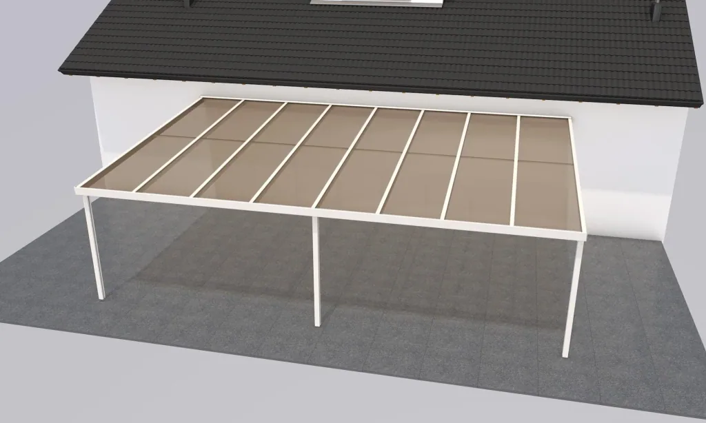 Terrassendach Premium, weiß, 8125 x 5060 mm - Acryl Stegplatten 16mm, bronze
