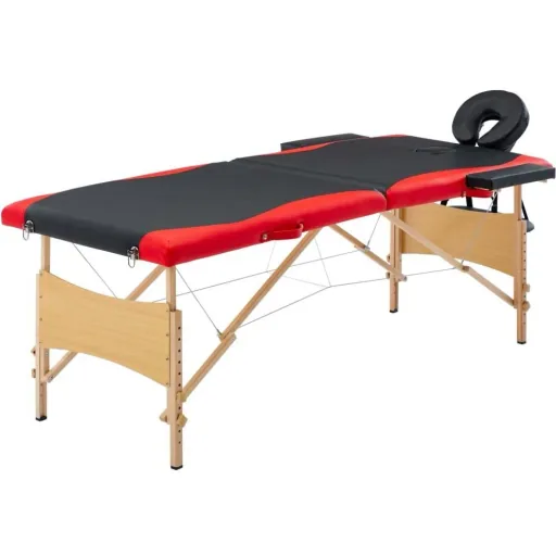 Klappbarer Massagetisch 2 Zonen Holz schwarz und rot