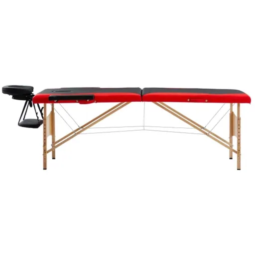 Klappbarer Massagetisch 2 Zonen Holz schwarz und rot