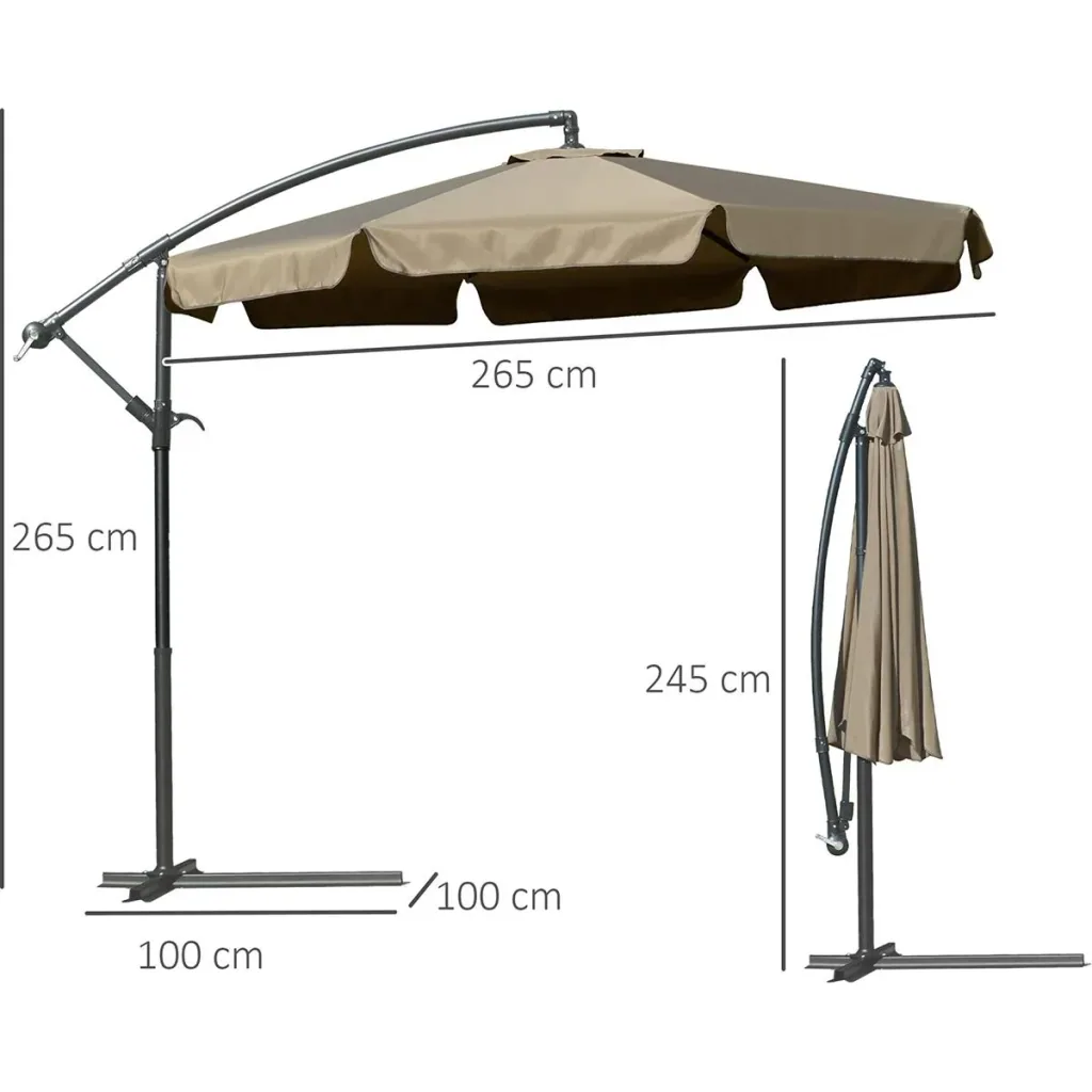 Sonnenschirm mit Handkurbel Ø2,65 x 2,65H m Kaffee