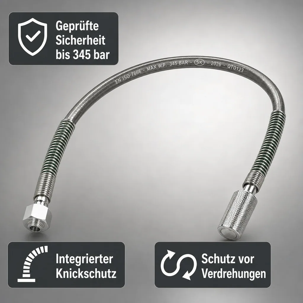 Hochdruckschlauch - CO2 für Wandarmatur - 1m - Sechskant und Handanzugsrändelmutter