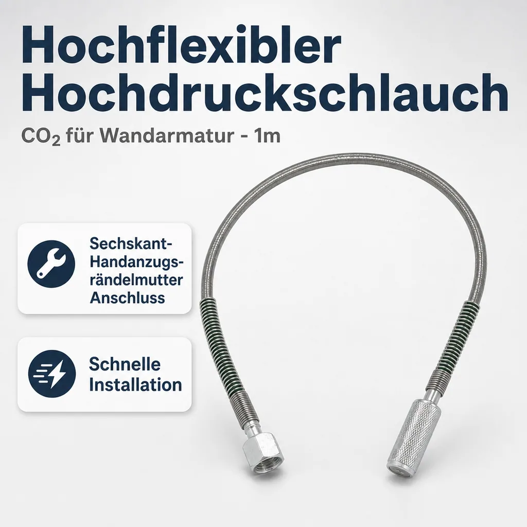 Hochdruckschlauch - CO2 für Wandarmatur - 1m - Sechskant und Handanzugsrändelmutter