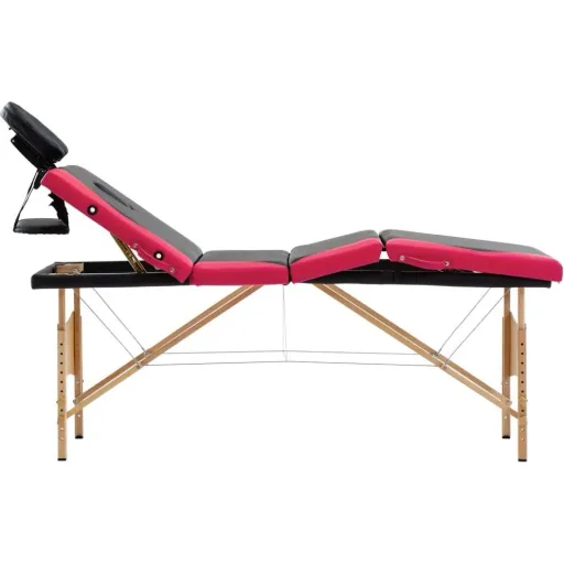 Klappbarer Massagetisch 4 Zonen Holz schwarz und rosa