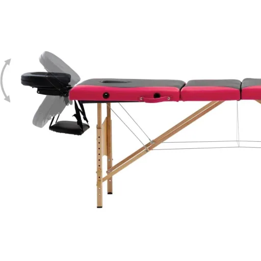 Klappbarer Massagetisch 4 Zonen Holz schwarz und rosa