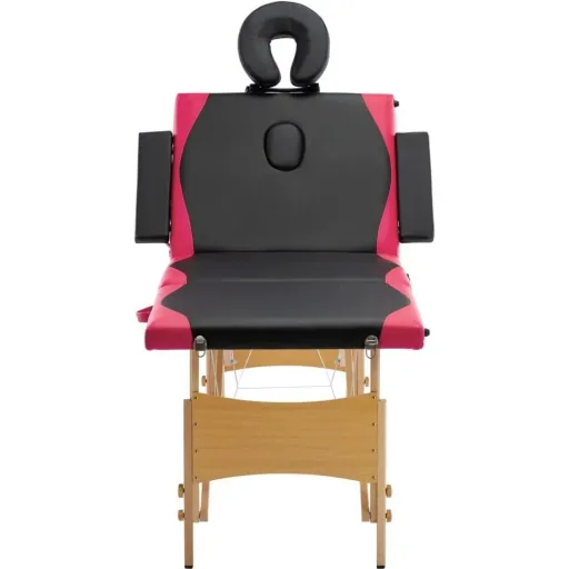 Klappbarer Massagetisch 4 Zonen Holz schwarz und rosa
