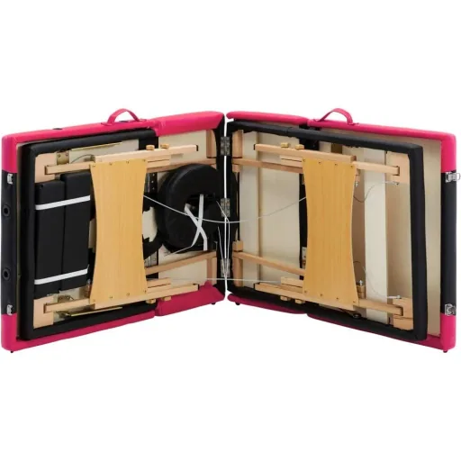 Klappbarer Massagetisch 4 Zonen Holz schwarz und rosa
