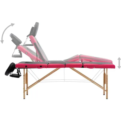 Klappbarer Massagetisch 4 Zonen Holz schwarz und rosa