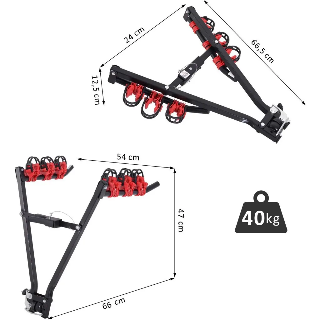 Fahrradheckträger für 3 Fahrräder Anhängerkupplungsträger Fahrradträger faltbar V-Form Metall + Kunststoff