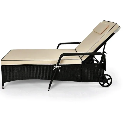 Polyrattan-Liege 193 x 90cm, verstellbare Rückenlehne, mit Kissen